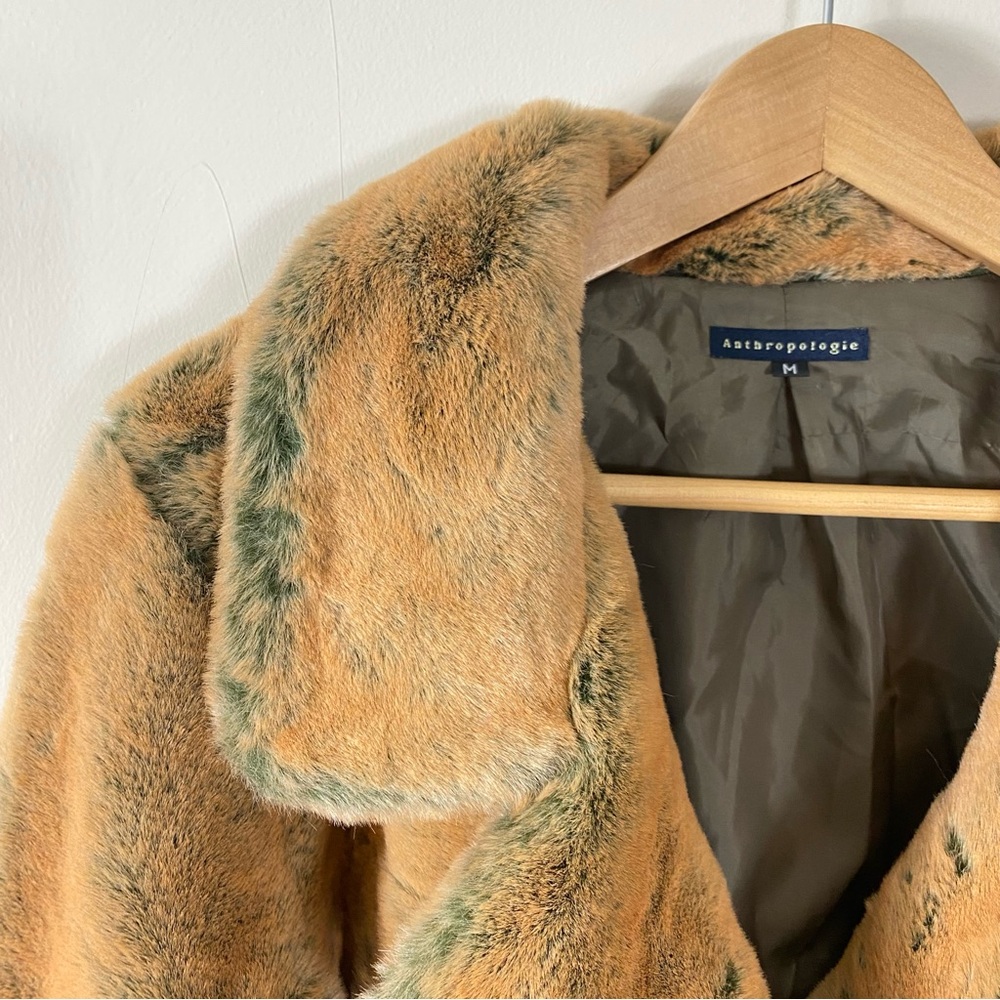 VINTAGE ANTHROPOLOGIE Oversized Faux Fur Coat Orange Brown with Gray hues - M - Picture 8 of 14